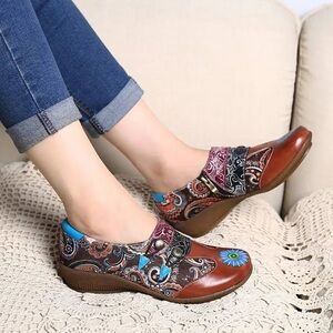 Socofy Women's Brown Paisley Mules